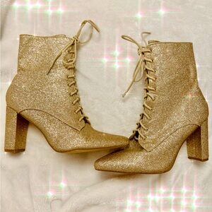 HOLIDAY GLAM. Gold Glitter Ankle Boots Size 9